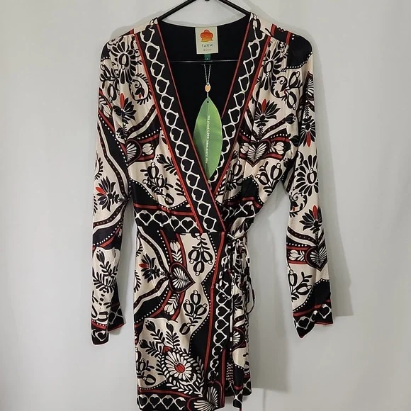 Farm Rio Passion Scarf Black Wrap Dress Size Small NWT - Picture 5 of 13